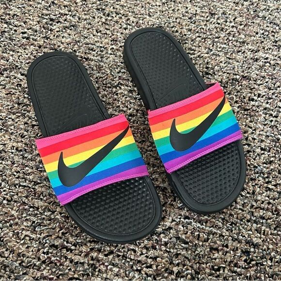 Nike Benassi JDI Be True Rainbow Pride Mens 10 Slides Sandals CD2717-001 - Picture 1 of 6